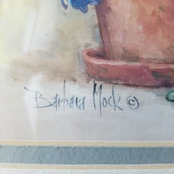 Barbara Mock Pansy Pot Floral Art Print Gold Framed Flowers Small Vintage - Picture 3 of 7